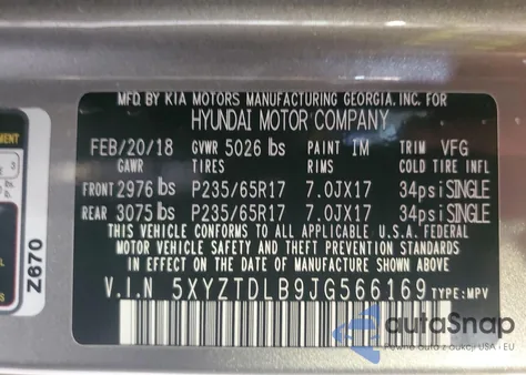 2018 Hyundai Santa Fe Sport из США, поврежденный, VIN 5XYZTDLB9JG566169